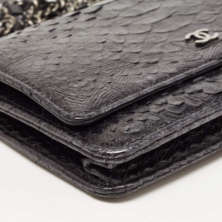 Pre Owned Chanel Black Python Classic Wallet on Chain