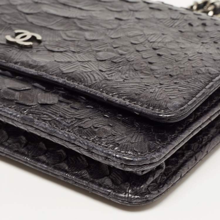 Pre Owned Chanel Black Python Classic Wallet on Chain