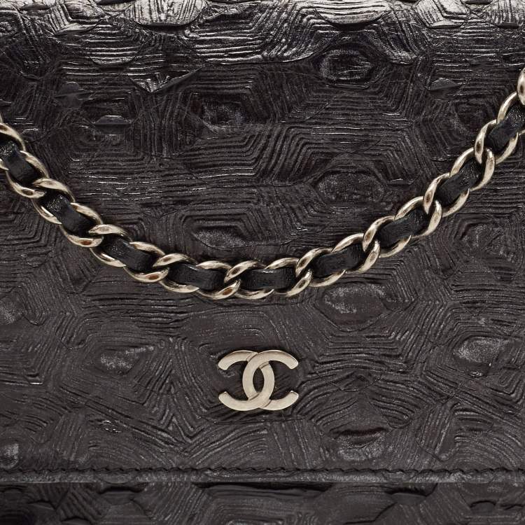 Pre Owned Chanel Black Python Classic Wallet on Chain