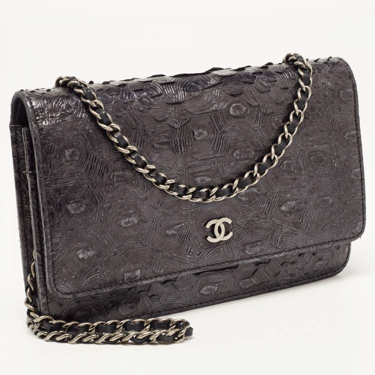 Pre Owned Chanel Black Python Classic Wallet on Chain