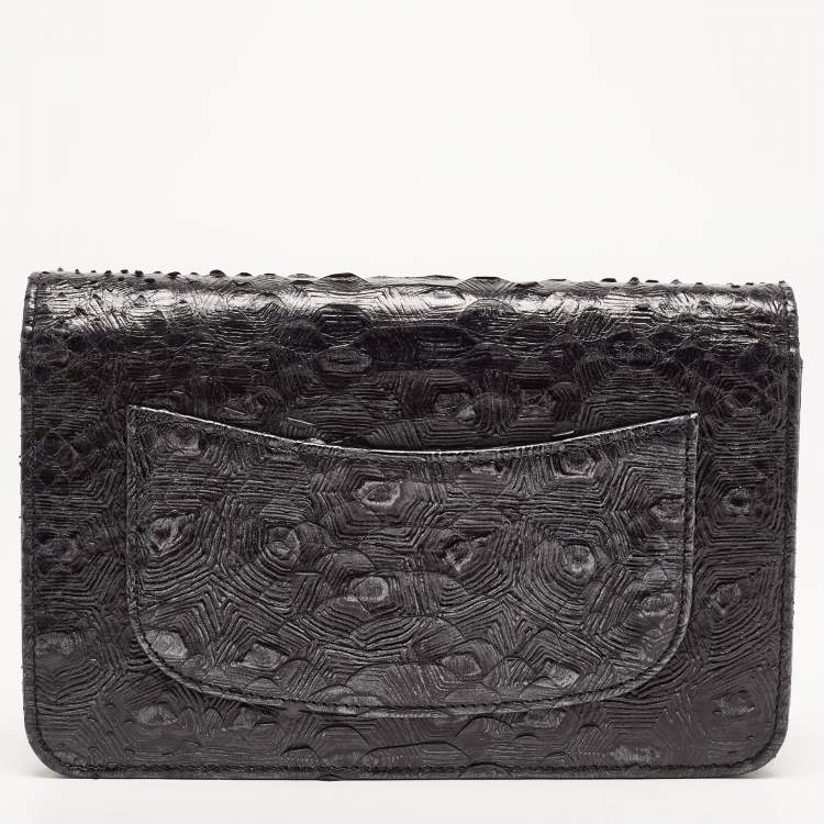 Pre Owned Chanel Black Python Classic Wallet on Chain