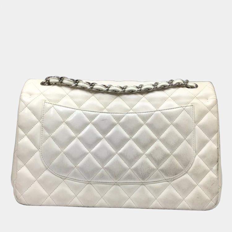 Vintage Chanel Medium Classic Double Flap Bag White Lambskin Gold Hardware