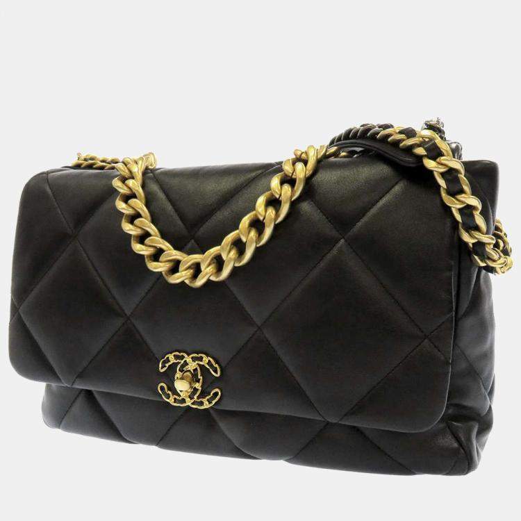 Chanel Black Lambskin Leather Maxi 19 Flap Bag Chanel
