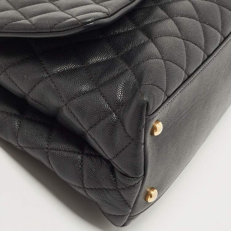 Pre Owned Chanel Black Quilted Caviar Leather Small Coco Top Handle Bag