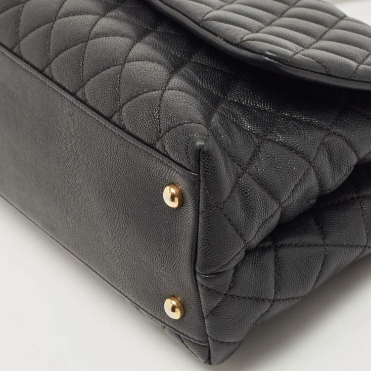 Pre Owned Chanel Black Quilted Caviar Leather Small Coco Top Handle Bag