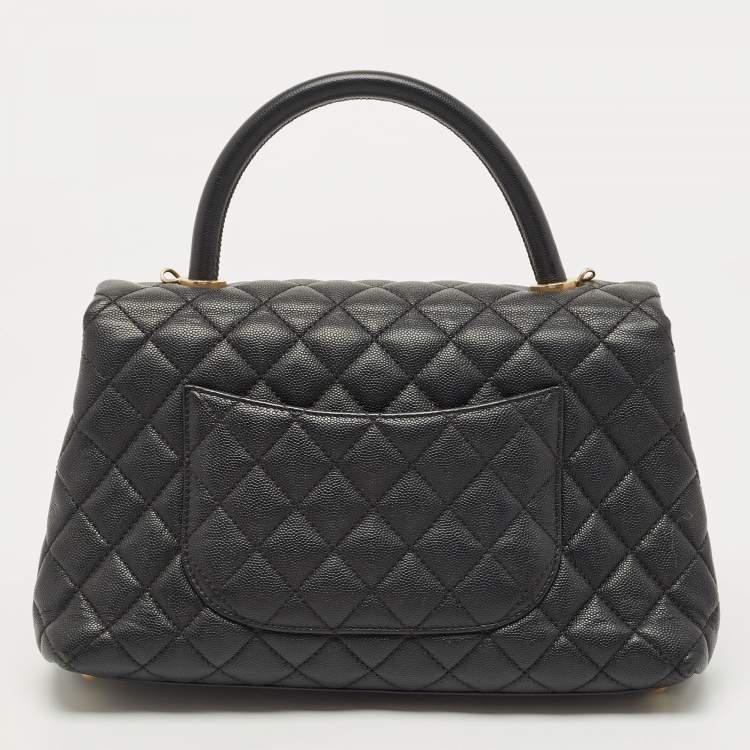 Pre Owned Chanel Black Quilted Caviar Leather Small Coco Top Handle Bag