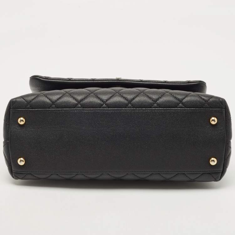 Pre Owned Chanel Black Quilted Caviar Leather Small Coco Top Handle Bag