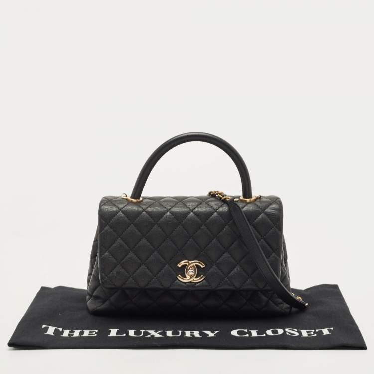Pre Owned Chanel Black Quilted Caviar Leather Small Coco Top Handle Bag