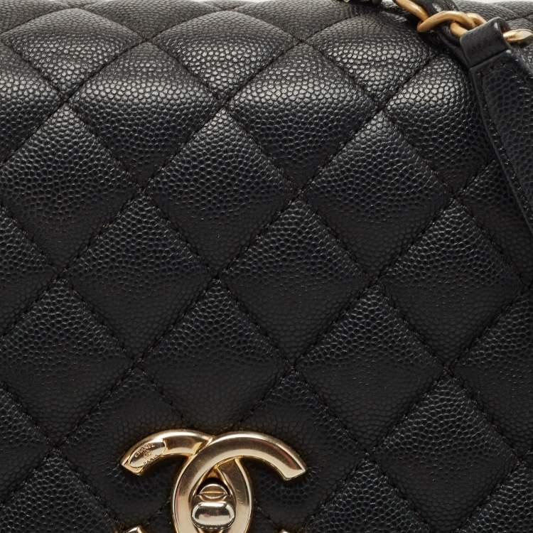 Pre Owned Chanel Black Quilted Caviar Leather Small Coco Top Handle Bag