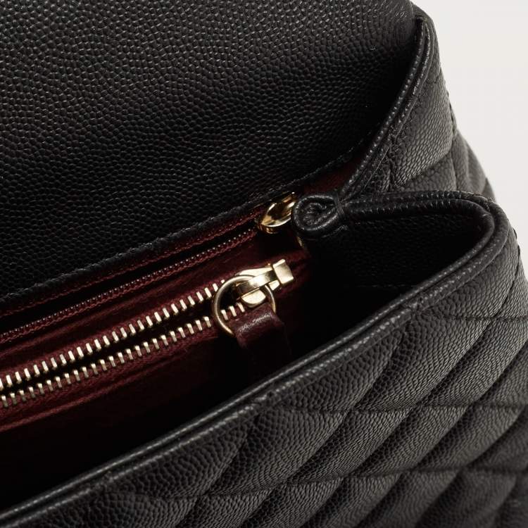 Pre Owned Chanel Black Quilted Caviar Leather Small Coco Top Handle Bag