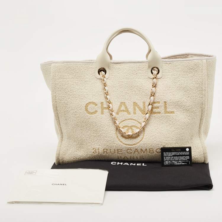 Pre Owned Chanel Cream Tweed and Leather Large Deauville Bag