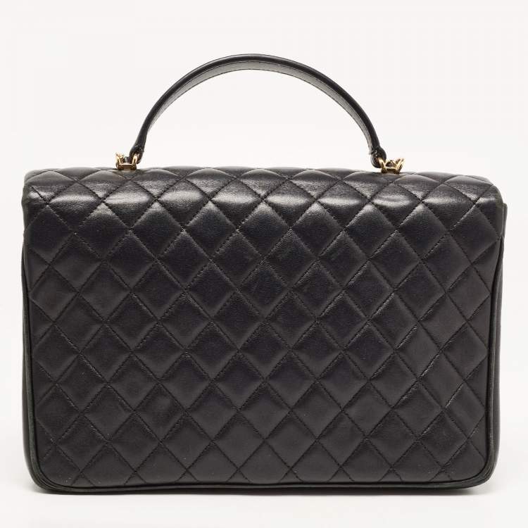 Pre Owned Chanel Black Quilted Leather Flap Top Handle Bag