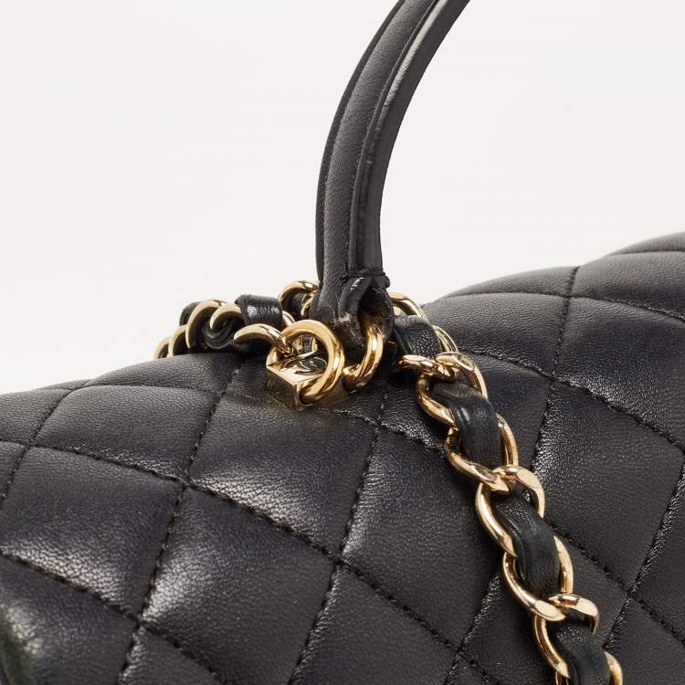 Pre Owned Chanel Black Quilted Leather Flap Top Handle Bag