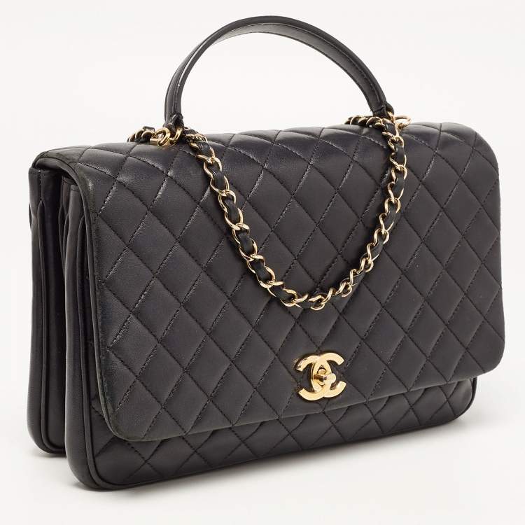 Pre Owned Chanel Black Quilted Leather Flap Top Handle Bag
