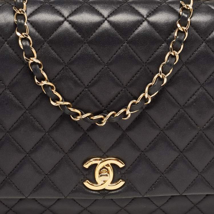 Pre Owned Chanel Black Quilted Leather Flap Top Handle Bag