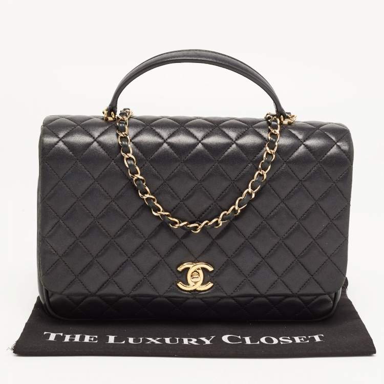 Pre Owned Chanel Black Quilted Leather Flap Top Handle Bag