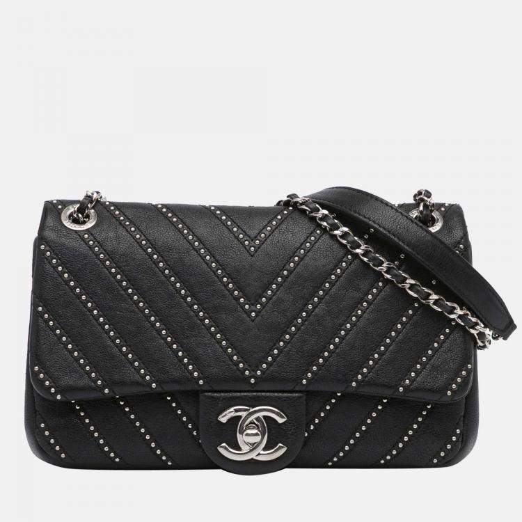 Chanel Black Quilted Calfskin Flap CC Baguette Flap Silver