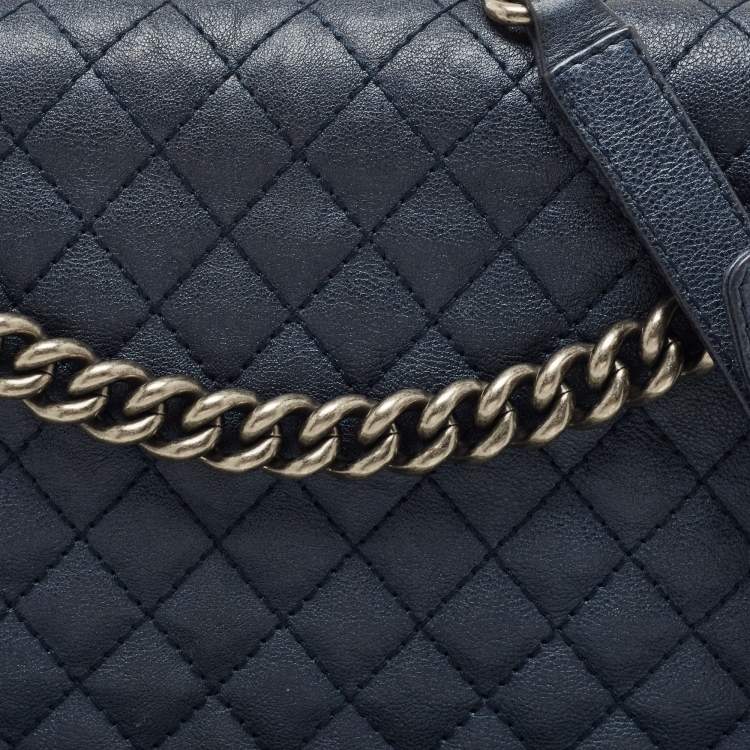 Pre Owned Chanel Navy Blue Quilted Leather Large Boy Flap Bag