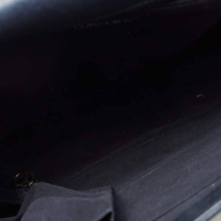 Pre Owned Chanel Navy Blue Quilted Leather Large Boy Flap Bag