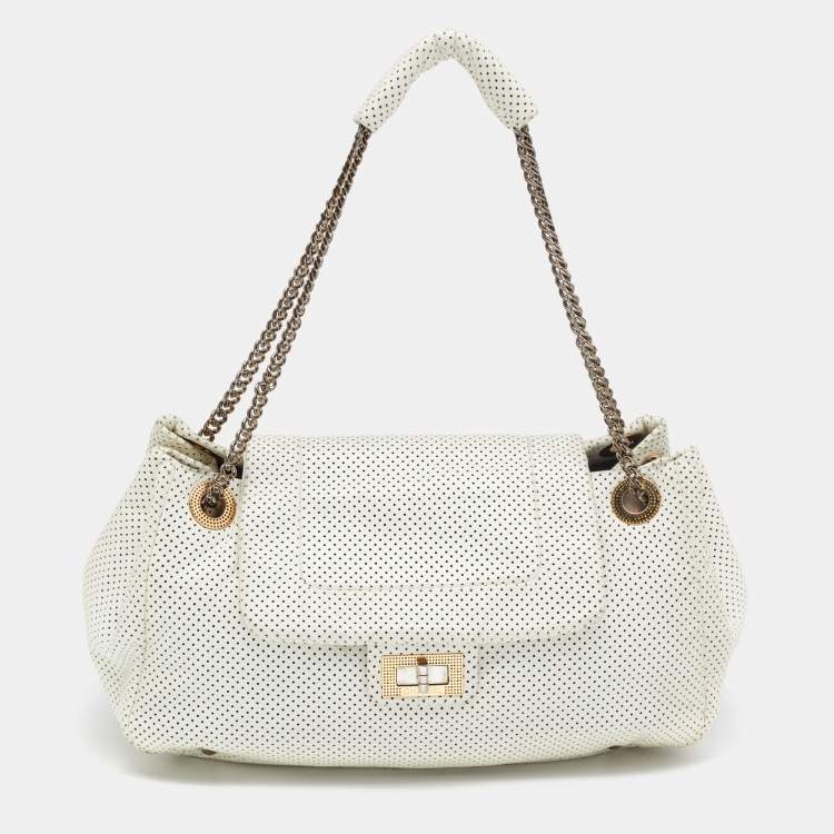 Chanel White Perforated Leather Accordion Flap Bag Chanel
