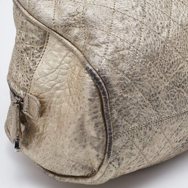 Pre Owned Chanel Gold Textured Leather Wild Stich Weekender Bag