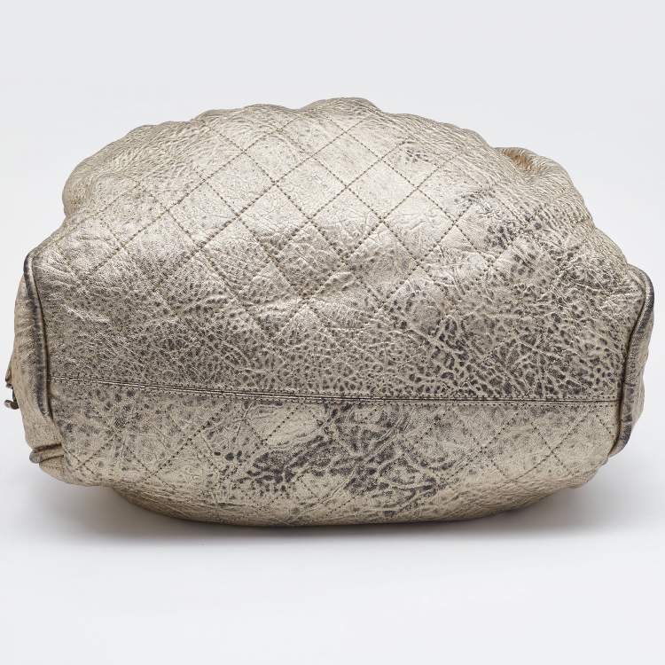 Pre Owned Chanel Gold Textured Leather Wild Stich Weekender Bag