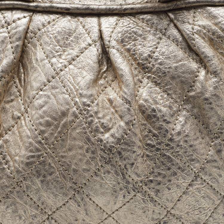 Pre Owned Chanel Gold Textured Leather Wild Stich Weekender Bag