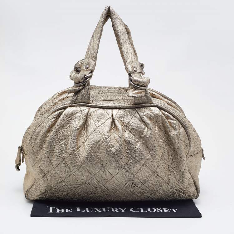 Pre Owned Chanel Gold Textured Leather Wild Stich Weekender Bag