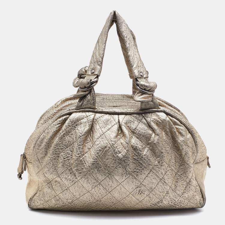 Pre Owned Chanel Gold Textured Leather Wild Stich Weekender Bag