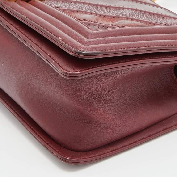 Pre Owned Chanel Burgundy Chevron Caviar and Leather Medium Boy Flap Bag