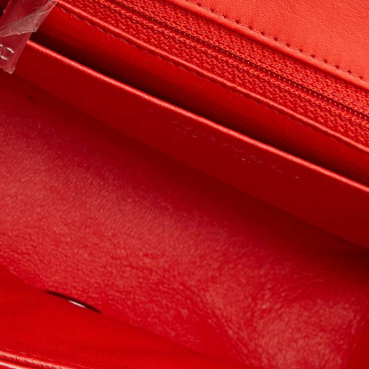 Pre Owned Chanel Orange Quilted Patent Leather Mini Square Classic Flap Bag