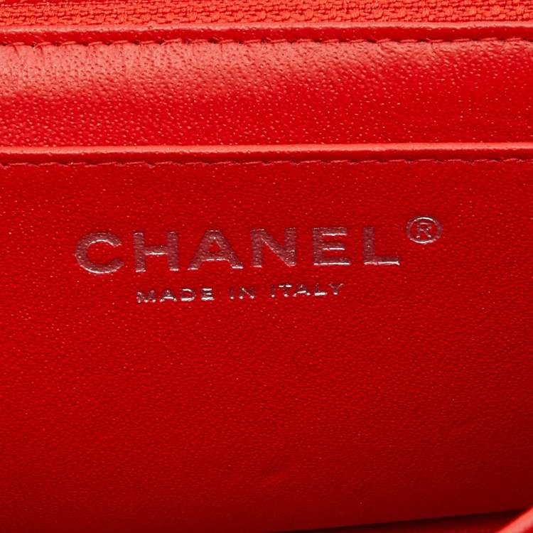 Pre Owned Chanel Orange Quilted Patent Leather Mini Square Classic Flap Bag