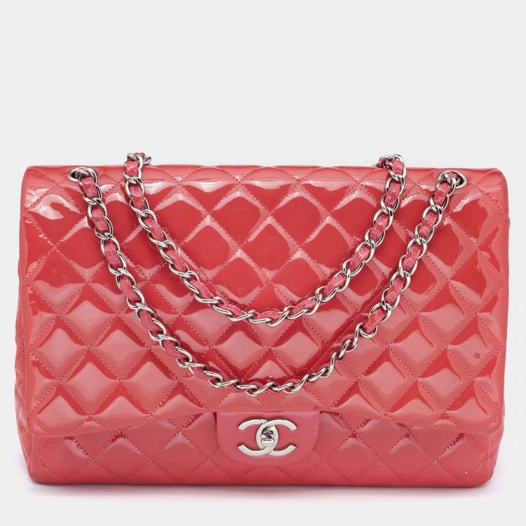Chanel Pink Quilted Patent Leather Maxi Classic Double Flap Bag Chanel