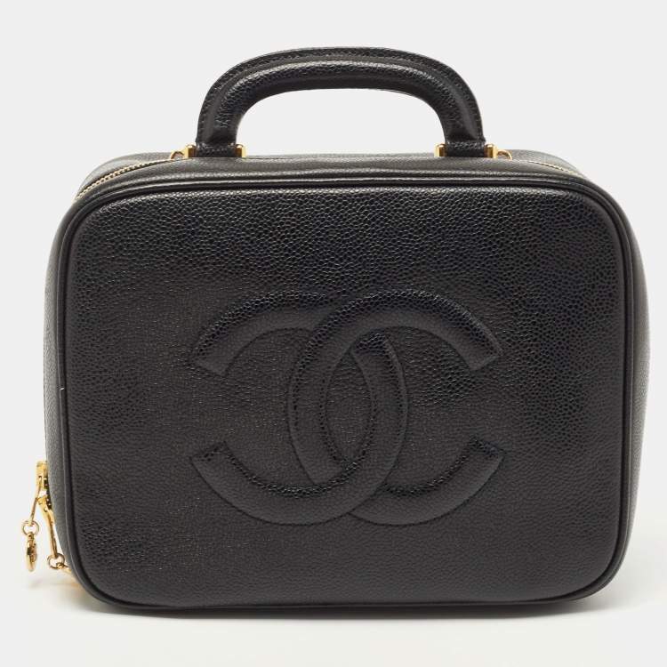 Chanel Black Caviar Leather Vintage CC Timeless Vanity Top Handle Bag Chanel