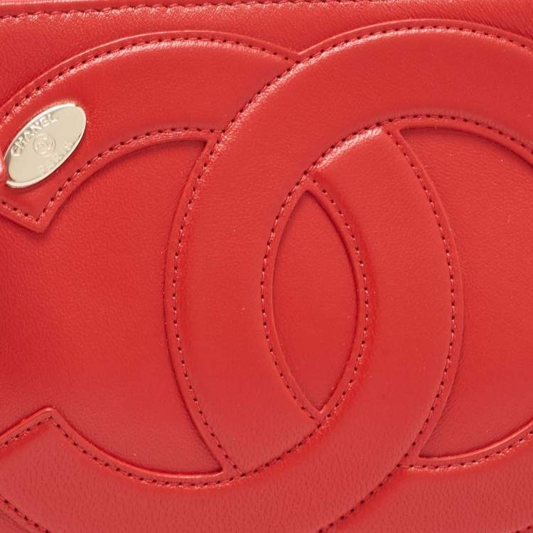 Pre Owned Chanel Red Leather CC Mania Double Zip Waist Belt Bag