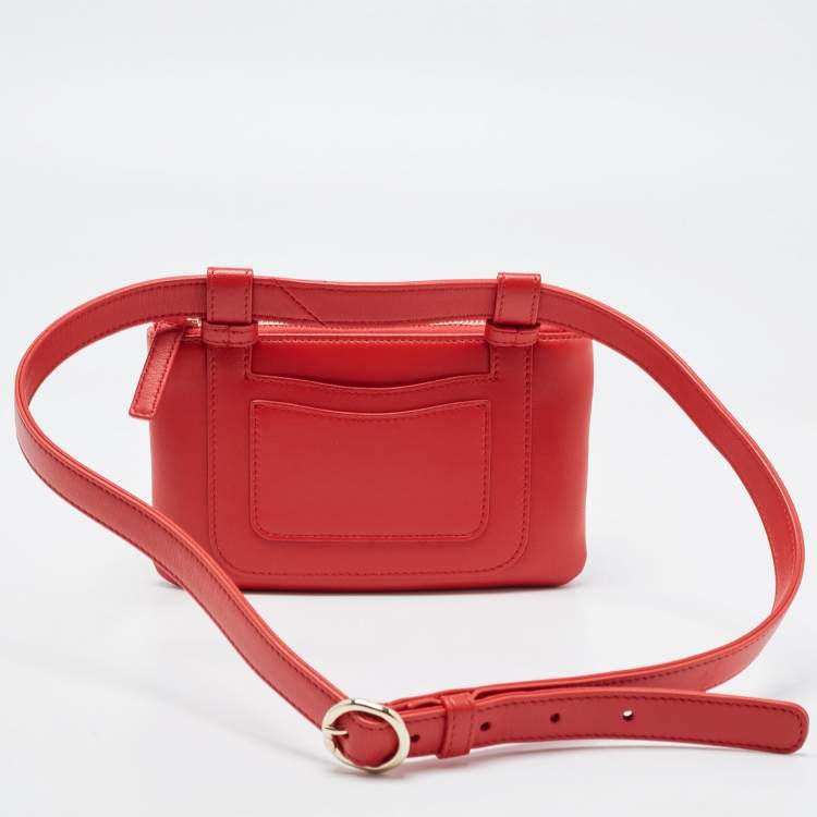 Pre Owned Chanel Red Leather CC Mania Double Zip Waist Belt Bag