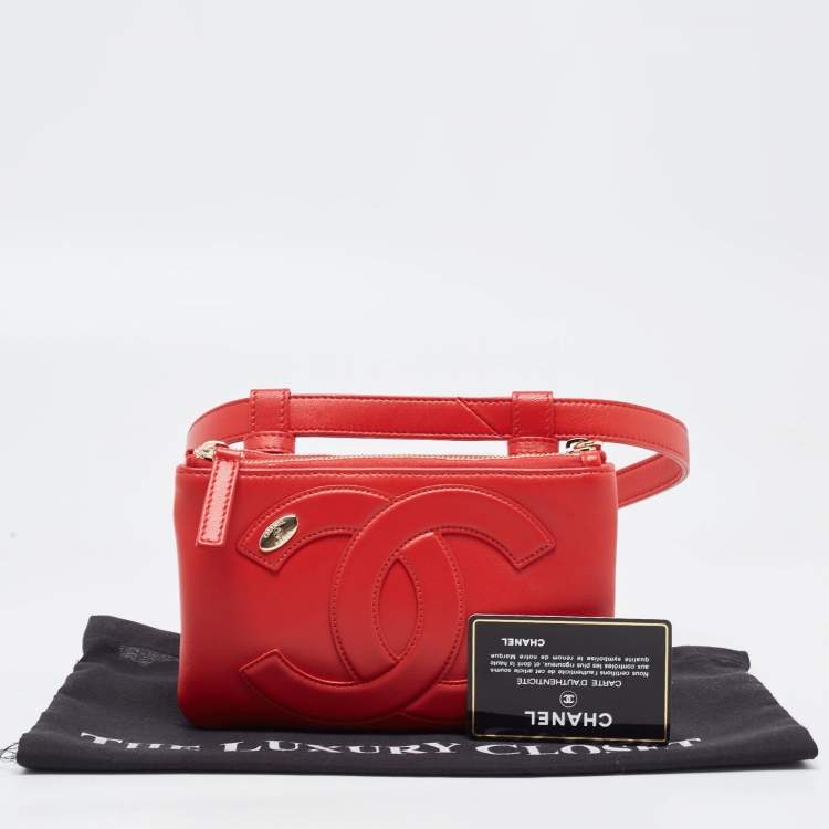 Pre Owned Chanel Red Leather CC Mania Double Zip Waist Belt Bag