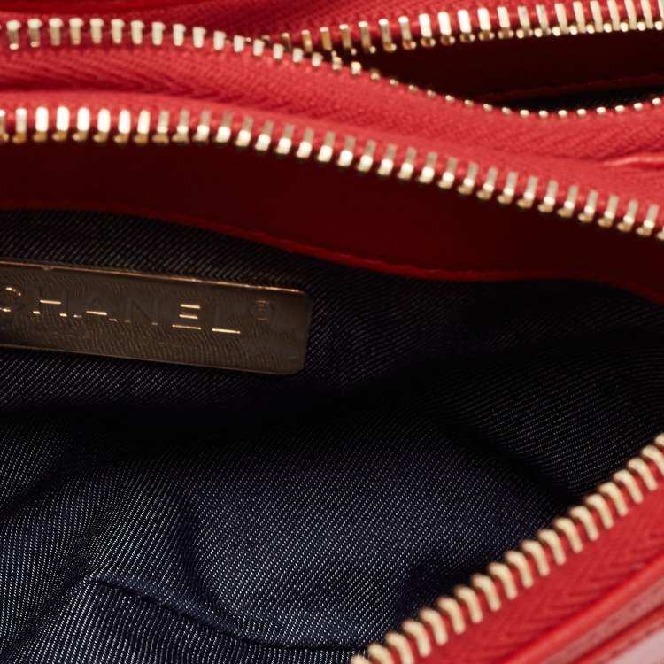 Pre Owned Chanel Red Leather CC Mania Double Zip Waist Belt Bag