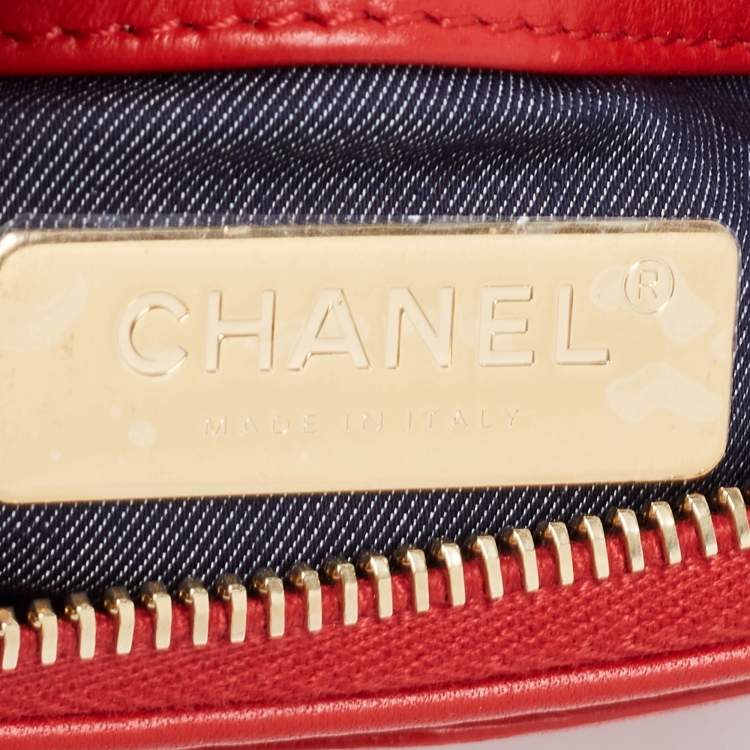 Pre Owned Chanel Red Leather CC Mania Double Zip Waist Belt Bag