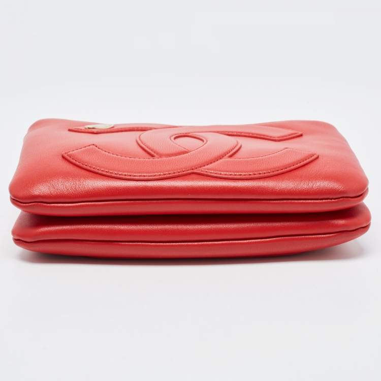 Pre Owned Chanel Red Leather CC Mania Double Zip Waist Belt Bag