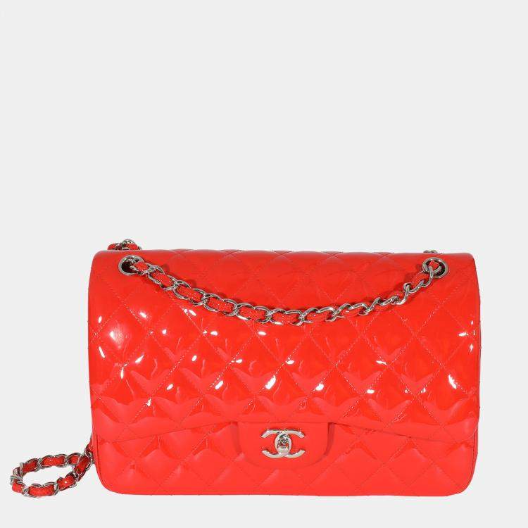 Chanel Red Patent Leather Jumbo Classic Double Flap Chain Strap