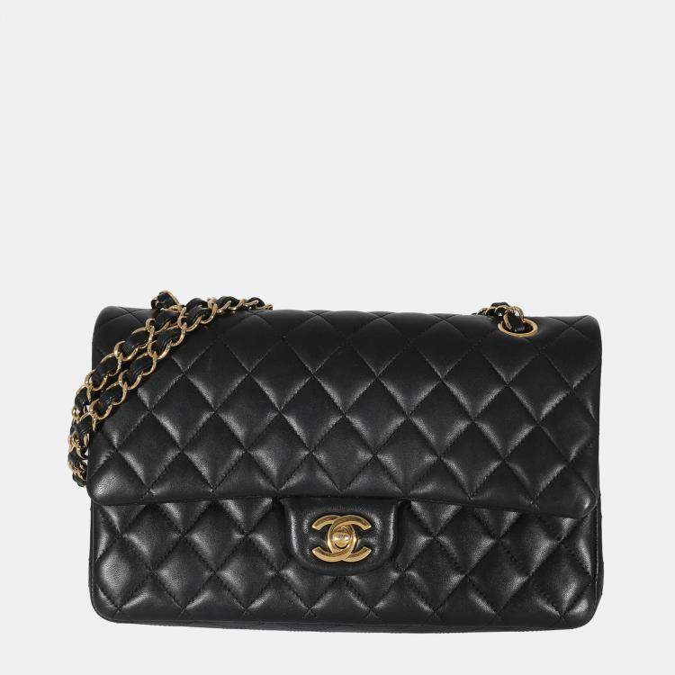 black chanel lambskin leather handbag shoulder