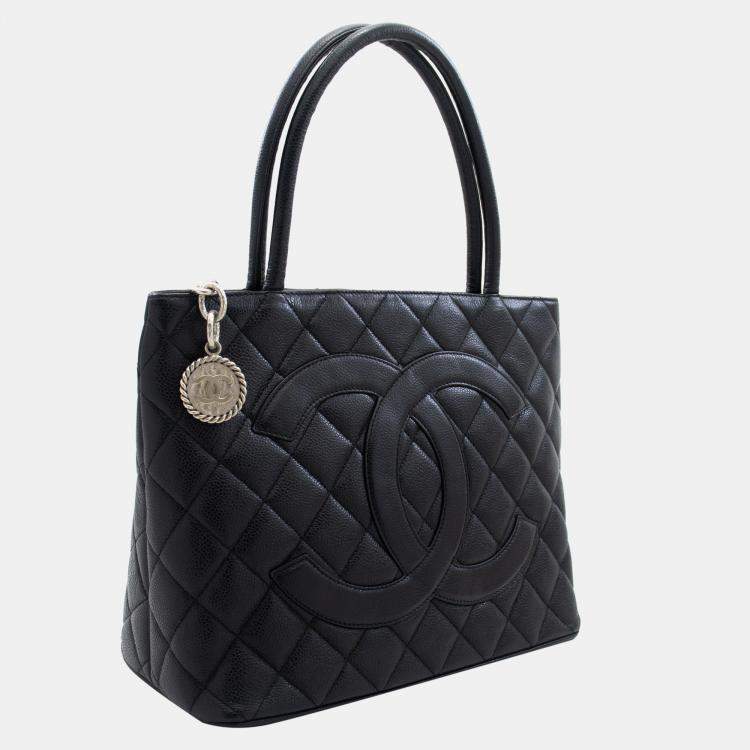 Chanel Black Caviar Leather Medallion Tote Bag Chanel