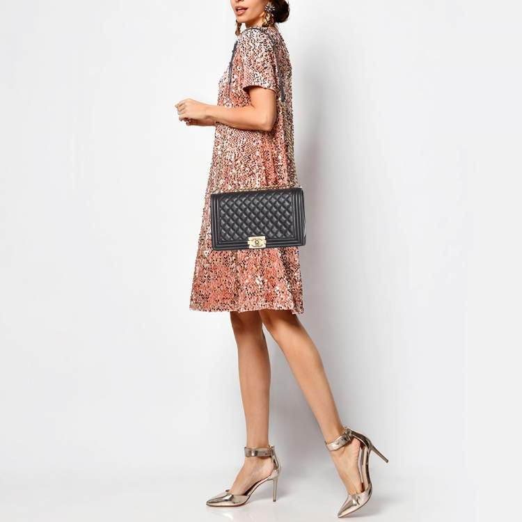 Pre Owned Chanel Brown Quilted Leather New Medium Boy Flap Bag