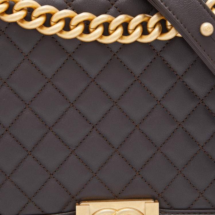 Pre Owned Chanel Brown Quilted Leather New Medium Boy Flap Bag