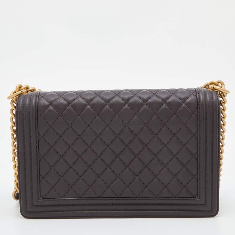 Pre Owned Chanel Brown Quilted Leather New Medium Boy Flap Bag