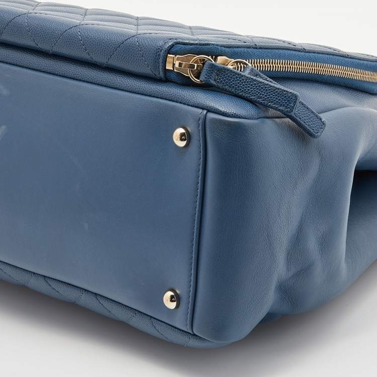 Pre Owned Chanel Blue Quilted Caviar Leather Large Business Affinity Shopper Tote