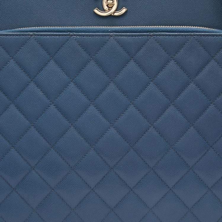 Pre Owned Chanel Blue Quilted Caviar Leather Large Business Affinity Shopper Tote