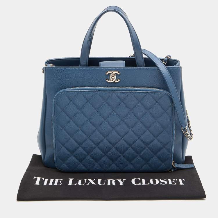 Pre Owned Chanel Blue Quilted Caviar Leather Large Business Affinity Shopper Tote
