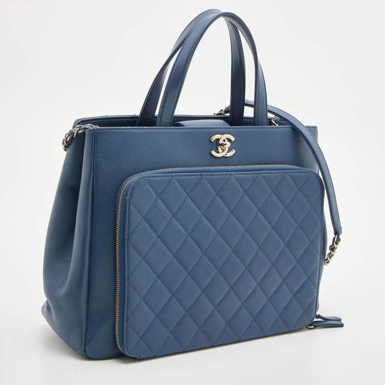 Pre Owned Chanel Blue Quilted Caviar Leather Large Business Affinity Shopper Tote